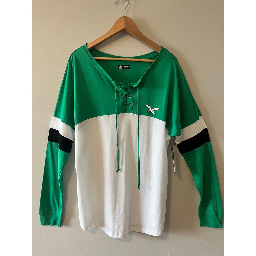 NFL Team Apparel Philadelphia Eagles Lace Up Top Green Size M Colorblock Shirt